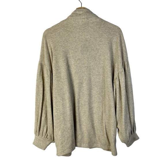 Forever 21 Light Brown Ribbed Balloon Sleeve Cardigan Sweater L - Picture 2 of 6